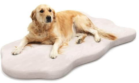 COSTWAY Orthopädisches Hundebett, Hundekissen waschbar, Memory Foam Hundematte mit abnehmbarem Bezug, rutschfest, wasserdicht, für große, mittelgroße Hunde (Beige, Geometrisch)