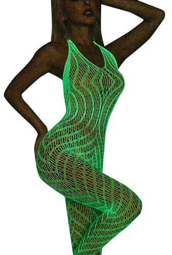 bgyujn Leuchtende, große Siza-Unterwäsche, Hohle Netzstrümpfe Sexy Lack Dessous Damen (Green, One Size)