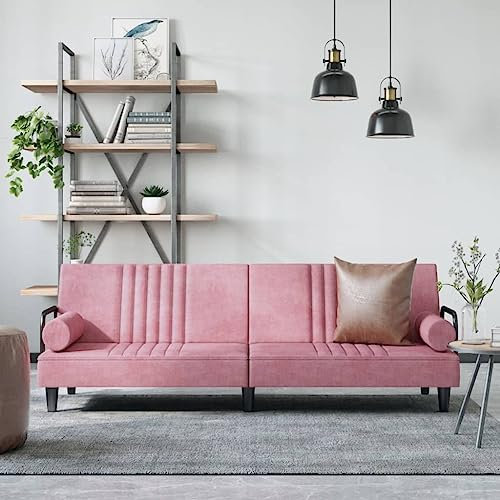KOIECETA Schlafsofa mit Armlehnen Sofa Couch mit Schlaffunktion Sofabett Gästebett mit Holzrahmen Schlafcouch Bettsofa Wohnzimmer Modern Samt (Rosa)