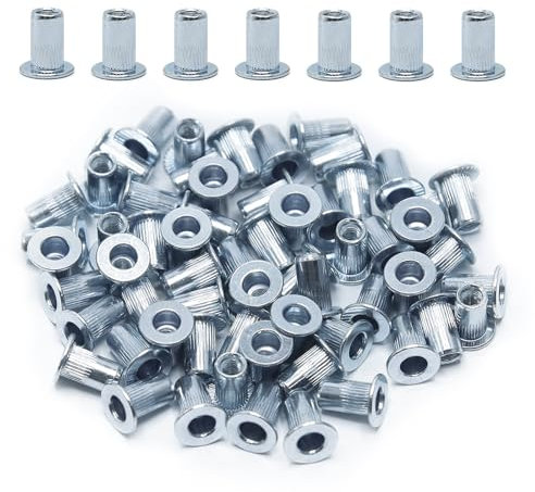 CCLIFE 60 Piezas Tuercas de Remache de Galvanizadas Blancas de Acero al Carbono, Tuercas Remachables Rosca Plana adecuadas para metal plástico vidrio, Remaches Roscados M3 (7mm x 9mm)