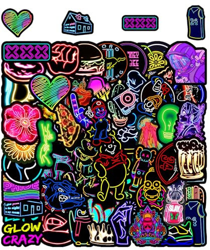JTMKYO 100 Stück Neon-Deko-Aufkleber, wasserfeste Aufkleber, Graffiti-Aufkleber, Wasserbecher-Dekorationen, wasserfeste Selbstklebende Aufkleber, geeignet für Laptops, Gepäck usw.