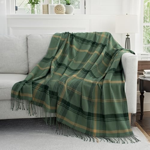 GINAMUSE Green Plaid Throw Blanket for Couch,50X60 Super Soft Cozy Warm Home Decorative Throws with Tassels for Bed Sofa Picnic