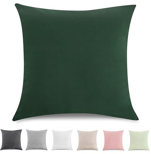 TOCOMOA Kissenbezug 40x40 cm 2er Set - 100% Gewaschene Baumwolle Kissenbezüge Oeko-TEX Zertifiziert, Leinenoptik und Atmungsaktiv Kissenhülle, Dunkelgrün Kopfkissenbezug mit Reißverschluss