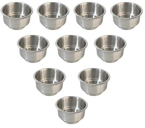 SEETOOOGAMES Drop-in Cup Holder Insert - 10 Pack Dual Stainless Steel Poker Table Drink Holder Replacement for Casino Game Desk Couch Car Boat Sofa Benches Truck