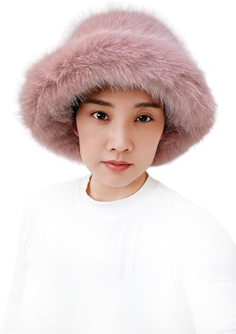 Lina & Lily Chapeau Bob Hiver Femme en Fausse Fourrure Poils Longs (Rose Poudré)