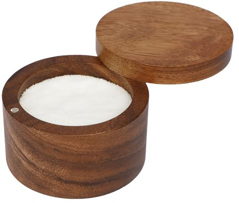 ZOVANO Acacia Wood Salt Cellar Bowl Box, Elegant Salt Container with Swivel Magnetic Lid Perfect for Keeping Table Salt, Gourmet Salts, Bath Salt, Sea Salt, Peppers, Herbs or favorite seasonings.