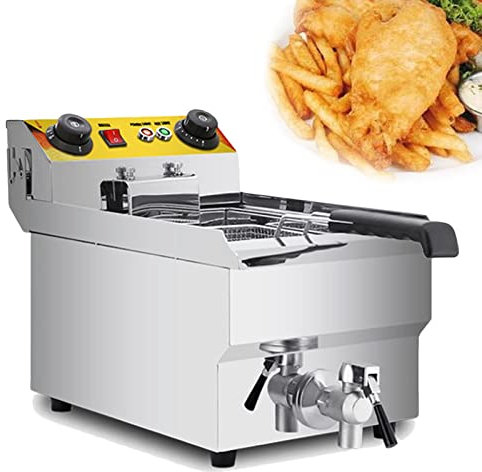 Freidoras para el hogar con cesta, 11,5 L de capacidad total, grifo de acero inoxidable, freidora de un solo tanque, ajuste de temperatura, grifo de drenaje de cobre, cocina