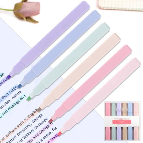 Textmarker Pastell, 6 Stück Aesthetic Marker Stifte Pastell Textmarker Set mit Assorted Farben, Bunt Highlighter Pen Pastellstifte für Bibel Journal Planer Notizen Schule Bürobedarf Geschenk