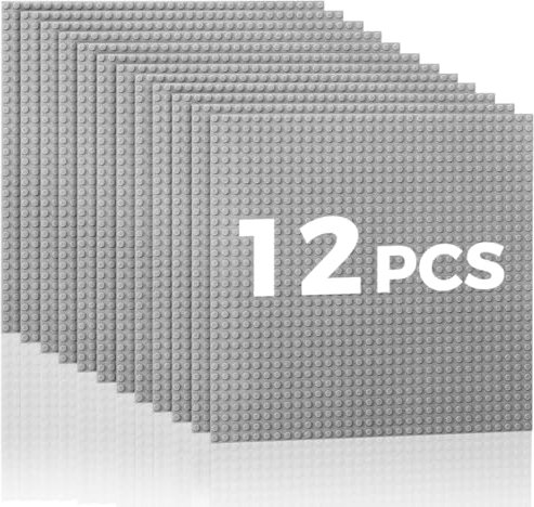 Lekebaby Classic Baseplates Building Base Plates for Building Bricks,10 x 10 Baseplates 100% Compatible with Major Brands,Pack of 12,Grey