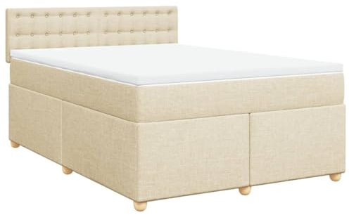 vidaXL Boxspringbett, Polsterbett Bett mit Matratze Matratzenauflage, Bettgestell mit Kopfteil Lattenrost, Doppelbett für Schlafzimmer, Creme 140x200cm Stoff