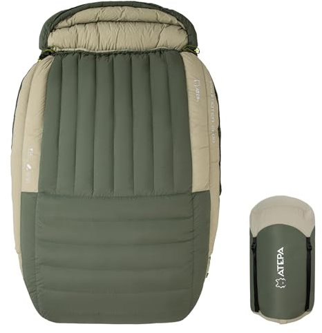 ATEPA Promoter 2000 Daunenschlafsack, Schlafsack Winter 2000G [-5°C bis -31°C] Mumienschlafsack für Erwachsene, Daunen Schlafsack XXL breit für Outdoor, Camping, Trekking und Reisen