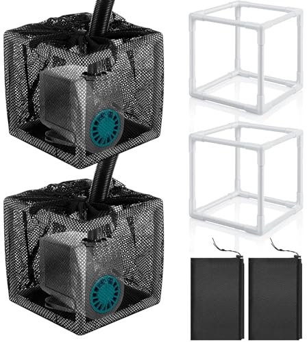 Wonderjune 2 Pcs 7 Inch Pond Filter Box with Mesh Bag Pump Protector Water Pump Filter Box Basket Pond Covers for Outdoor Fish Ponds Swimming Pool