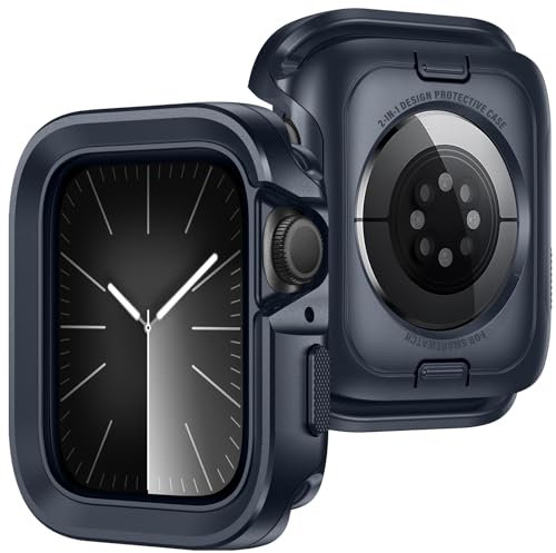 ZZDZZ 2 en 1 Funda Compatible con Apple Watch SE Series 6/5/4 44mm, Dura Metál Bumper Resistente Arañazos Protección Carcasa para Apple Watch 44mm (Azul)
