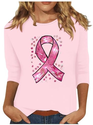 T-Shirt pour Femmes sur Le Cancer du Sein Octobre Rose à Manches Longues Ruban Rose De Sensibilisation Au Cancer du Sein D'Octobre Sport Oversize Sweat Shirt col Rond pour Femmes Sweatshirts