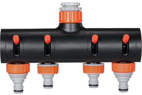 Sdoppiatore Tubo Giardino, Distributore di Irrigatori a 4 Vie, Splitter per Rubinetto a 4 Vie con Interruttore di Controllo Portata d'acqua Regolabile Per Irrigazione Giardino, lavatrice