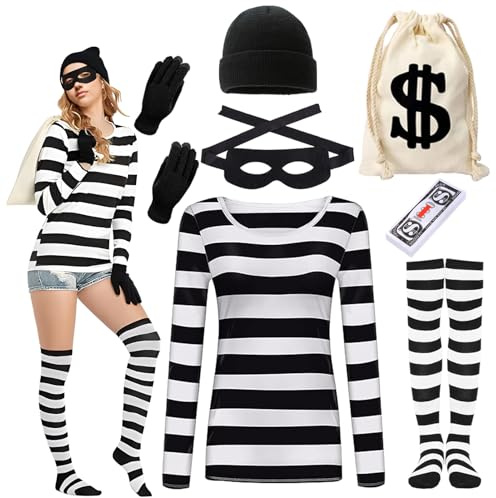 Raveparty Bankräuber Kostüm Räuber Dieb Kostüm Damen Herren, Faschingskostüme, für Cosplay, Karneval (Damen, XL)