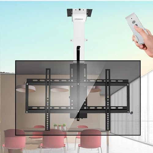 Support de plafond motorisé avec télécommande, support TV suspendu, élévateur TV électrique et réglage de la mémoire, pour téléviseurs de 32 à 75 jusqu'à 50 kg, noir + blanc