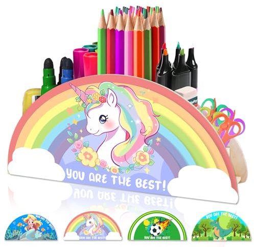 AUNGKWANG Einhorn Stiftehalter Kinder Stifte Organizer, Multifunktions -Organisator für Kinder Büromaterial, Schreibtischorganizer aus Holz, Schule Bleistift und Andere Schreibwaren Aufbewahrung