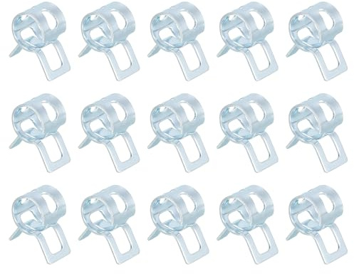 QUARKZMAN 15 Stück Schlauch Federklemme Schlauchschellen, 7.5mm Benzinschlauch Schellen Federband-Typ-Klemmen Kraftstoff/Silikon für Automobilölrohr Wasserrohr Luftschlauch, Blau Weiß Zink