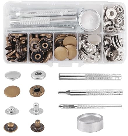 BOBOZAN Press Studs Snaps Fasteners 15mm x30 Sets-Metal Popper Fasteners No Sew -2-Color Press Studs with Tool Kits for Leather, Clothes, Purse, Jackets, Jeans Wears, Bags-Rust-Proof and Durable