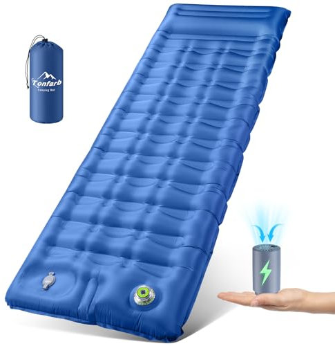 Tonfarb Isomatte Elektrisch Selbstaufblasend, 12CM Verdicktes Aufblasbare Matratze mit Kissen, Kleines Packmaß Wasserdicht Luftmatratze Outdoor, Anti-Ripstop Schlafmatte für Wandern und Strand