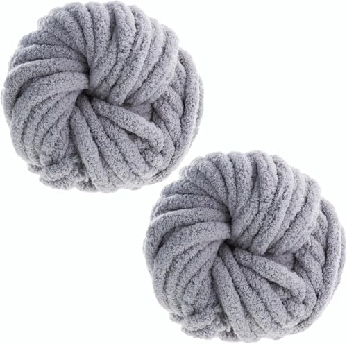 Dicke Wolle zum Handstricken 2x250g - Chenille Chunky Wolles, 2CM Dickes Garn Soft Arm Knitting, XXL Wolle zum Häkeln Kann zum Stricken von Decken,Schals und Mützen (Grau)