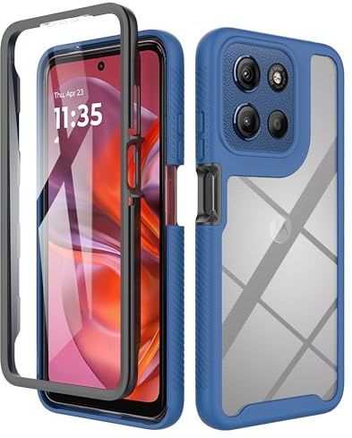 ESHUYI® Funda para Motorola Moto G15 [Protección Completa Anti-caída de 360°] Carcasa Transparente de Grado Militar con Protector de Pantalla Incorporada, Azul Oscuro