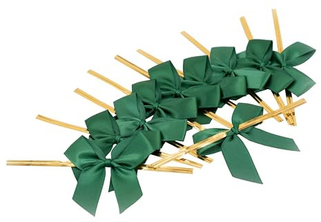 Creativery Satinschleifen 5cm 10 Stück - Farbauswahl - farbecht & waschbar - Schleifen mit entfernbarem Draht - Fertige Geschenkschleifen zum Dekorieren Basteln Aufnähen Kleben - Dunkelgrün