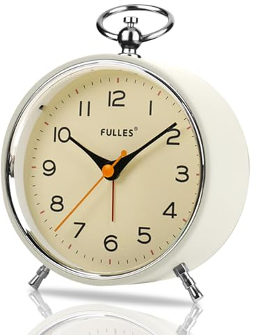 Bcuuozeeing Retro Wecker Analog Ohne Ticken, 4.3'' Runde Analoge Wecker mit Nachtlicht Snooze, Batteriebetrieben Laut für Tiefschläfer, Senioren, Wecke Analog für Schlafzimmer Wohnzimmer, Weiß