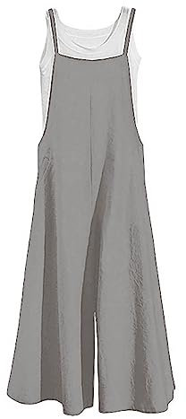 YIzdegg Salopette larghe da donna, estive, con grandi tasche, retrò, oversize, mussola, pantaloni da lavoro, pantaloni larghi, taglia baggy, asciugatura rapida, pantaloni estivi, tinta unita, grigio