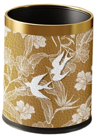 MagiDeal Poubelle double couche recouverte de cuir PU, ouverte sur le dessus, pour salon, salle de bain, salle de bricolage intérieure, or avec Bordure Dorée