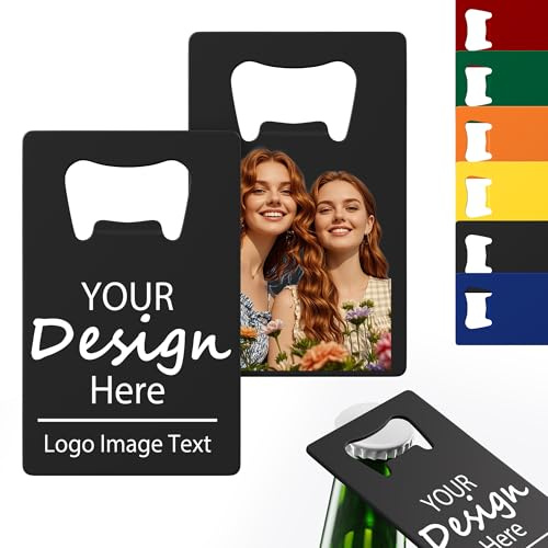 4-100 Pcs Personalized Bottle Opener, Custom Stainless Steel Credit Card Bottle Opener, Full Color Print for 6 Color, Design Your Text Logo for Bar, Wedding, Anniversaries, Party (Black)