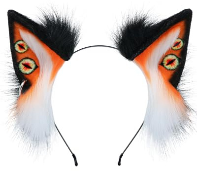 ZFKJERS Handgefertigtes Stirnband mit Dämonenwolfohren, pelziges Tierohren-Stirnband für Kostümparty, Halloween, Cosplay-Zubehör