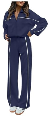 Duohropke Tuta da ginnastica da donna, elegante, in due pezzi, per la casa, da jogging, per il tempo libero, 2 pezzi, con cappuccio, felpa a maniche lunghe, con cerniera, pantaloni lunghi