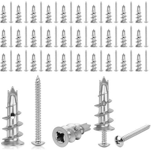 Plasterboard Fixings 100 Pcs Heavy Duty Dry Wall Anchor Screws Self Drill | Plasterboard Wall Plug Metal Self Drilling Raw Plugs and Screws Plaster Board Wall Fixing for Plaster Composite Wooden Boards