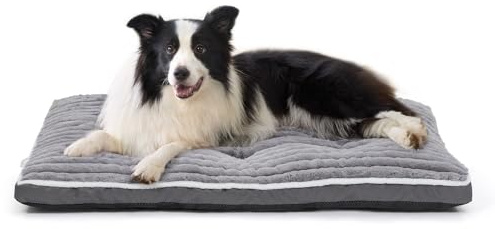 VoltaEcho Hundebett Mittelgroße Hunde Waschbare Hundematte (90 x 60 x 7 cm) | Weicher Plüschstoff – Rutschfeste Unterseite – Geeignet für Wohnzimmer Hundebox Kofferraum Grau