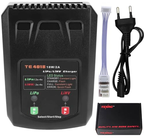 Tosiicop Lipo Akku Ladegerät - 18W 2A LiPo/LiHV Battery Balancer Charger mit XH3P-XH5P Stecker für 2-4S LiPo (7.4-14.8V) LiHV (8.7-17.4V) Akku für RC Auto Boat Airplane Monstertruck Quadcopter Airsof