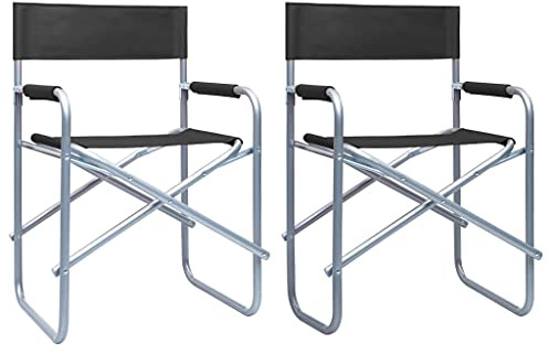 Holamys Regiestühle 2 STK. Stahl Schwarz, klappbar, 48x57x79 cm, wetterbeständig, Bequeme Outdoor Stühle, Balkon Garten Camping, Robustes Polyestergewebe