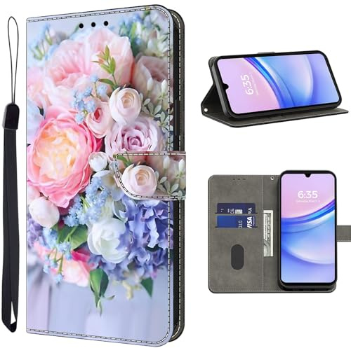 TUOLISG Handyhülle für Xiaomi Redmi Note 15 Pro 5G Hülle,Premium Lederhülle Faltbare Ständer Schutzhülle Kartenfach Standfunktion stoßfest klapphülle - Bunt Blumen