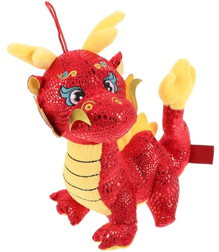 Veemoon Peluche Dragon Année du Dragon 25 Cm Rouge et Or Animal de Style Chinois Mascotte Kawaii Présent Nouvel an Chinois