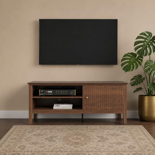 Melody Maison Large Dark Wood Fluted TV Cabinet/Media Storage Unit - 120cm x 50cm (47 TV's) - Hales Dark Wood Range