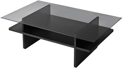 Modern Coffee Table, 105 cm, Black & Fume, 100% Tempered Glass, 18 mm Melamine Coated Particle Board, PVC Edgebanding | Stylish & Durable Design for Living Spaces