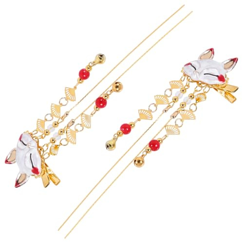 Fox Haarspange aus Legierung 2 Stück Vintage Retro Chinesisch | Maskenform, Kreative Verzierung mit Gutem Glanz, Dekorativer Effekt, für Mädchen und Freundinnen