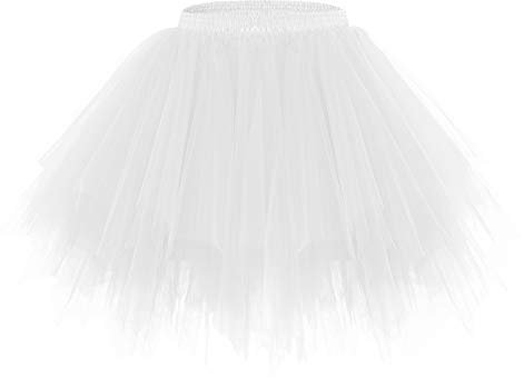 bridesmay Damen Tüll Rock Petticoat Unterrock Kurz Ballett Tutu 50er Rockabilly Tütü Mini Rock Karneval Kostüm Crinoline Weiß White L