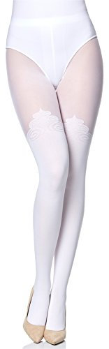 Merry Style Collants pour femme avec effet optique de bas Overknee collants pour femme avec motif MS 389 60 DEN (Blanc L)