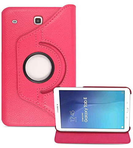 Samsung Galaxy Tab SM-T560 Case, Leather 360 Degree Rotating Smart Stand Folding Folio Tablet Case Cover for Samsung Galaxy Tab E 9.6 (2015) T560 T561 (Pink)