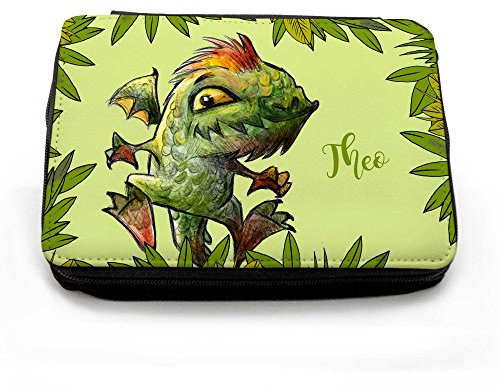ilka parey wandtattoo-welt© Gefüllte Federtasche Federmappe Dino Drache im Dschungel mit Wunschnamen fm070