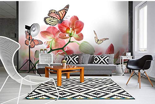 Vlies Fototapete SCHMETTERLING UND ORCHIDEEN 375 x 250 cm | Vliestapete - Wandtapete inklusive Kleister | PREMIUM VLIES QUALITÄT
