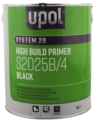 U-POL 2K HS High Build Paint Primer 4:1 4 Litre Tin of BLACK S2025 Car body automotive primer