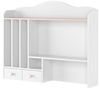 Furniture24 Aufsatz für Schreibtisch Luna LN4 mit 2 Schubladen Alpinweiß/Rosa Mädchenzimmer Kinderzimmer